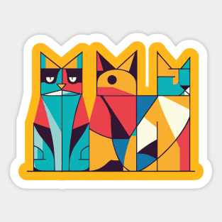 Geometric Cats Colorful Abstract Retro Design Sticker